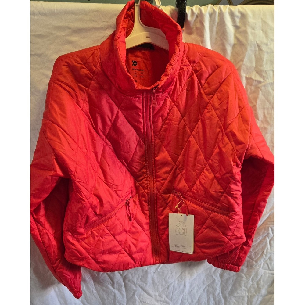 All In Motion Womens Red Lightweight Packable Quilted Jacket Water Resistant M